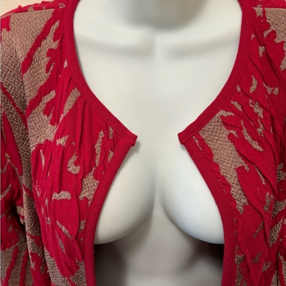 Chico’s Travelers Collection Exploded Floral Jacket Sz 2/L/12 Red Tan Open - Picture 9 of 10